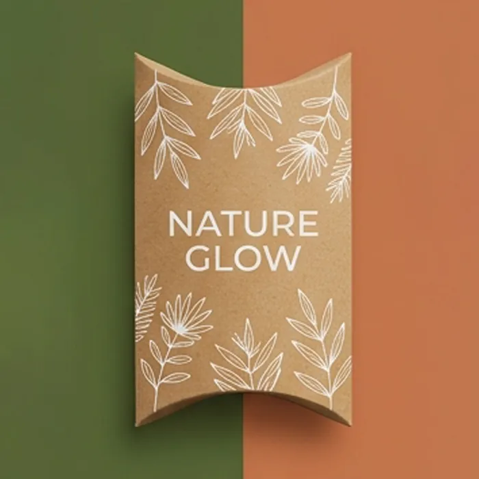 Kraft lip gloss pillow box with a botanical nature glow print