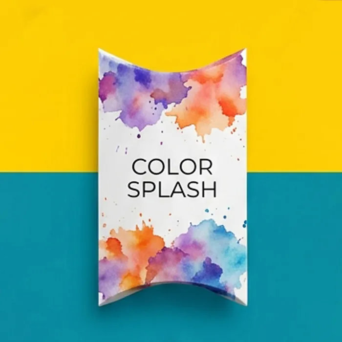 White lip gloss pillow box with a watercolour color splash panel